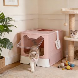 Wisfor Foldable Covered Cat Litter Box, Pink, 18.9 x 15.1 x 14.9-in