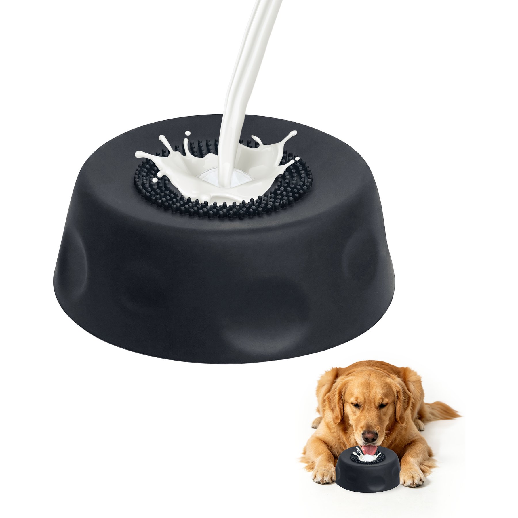SpunkyJunky Interactive Mess-Free Roller-Ball Portion Control Silicone Dog & Cat Slow Feeder Bowl, 1-cup, Black