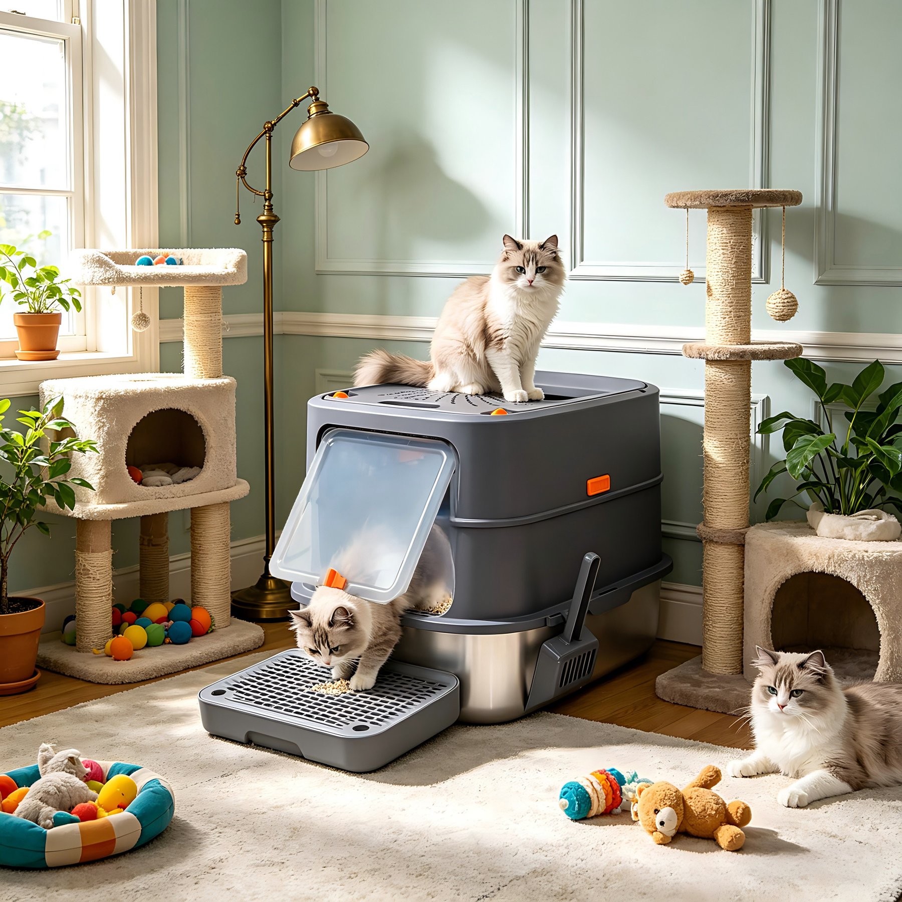 Wisfor Stainless Steel Covered Cat Litter Box with Cover, Gray, 22.8 x 16.5 x 16.5-in