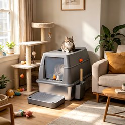 Wisfor Leak-Proof Stainless Steel Covered Cat Litter Box with Lid, Metal Cat Box & Litter Scoop, Gray, 23.62 x 15.74 x 15.94-in