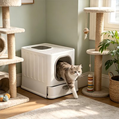 Wisfor Wisfor Covered Cat Litter Box with Drawer, White, 19.01 x 14.09 x 15.27-in