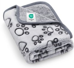 Luciphia Premium Fluffy Fleece Paw Print 300GSM Washable Warm Throw Dog & Cat Blanket, Gray, 30 x 20-in