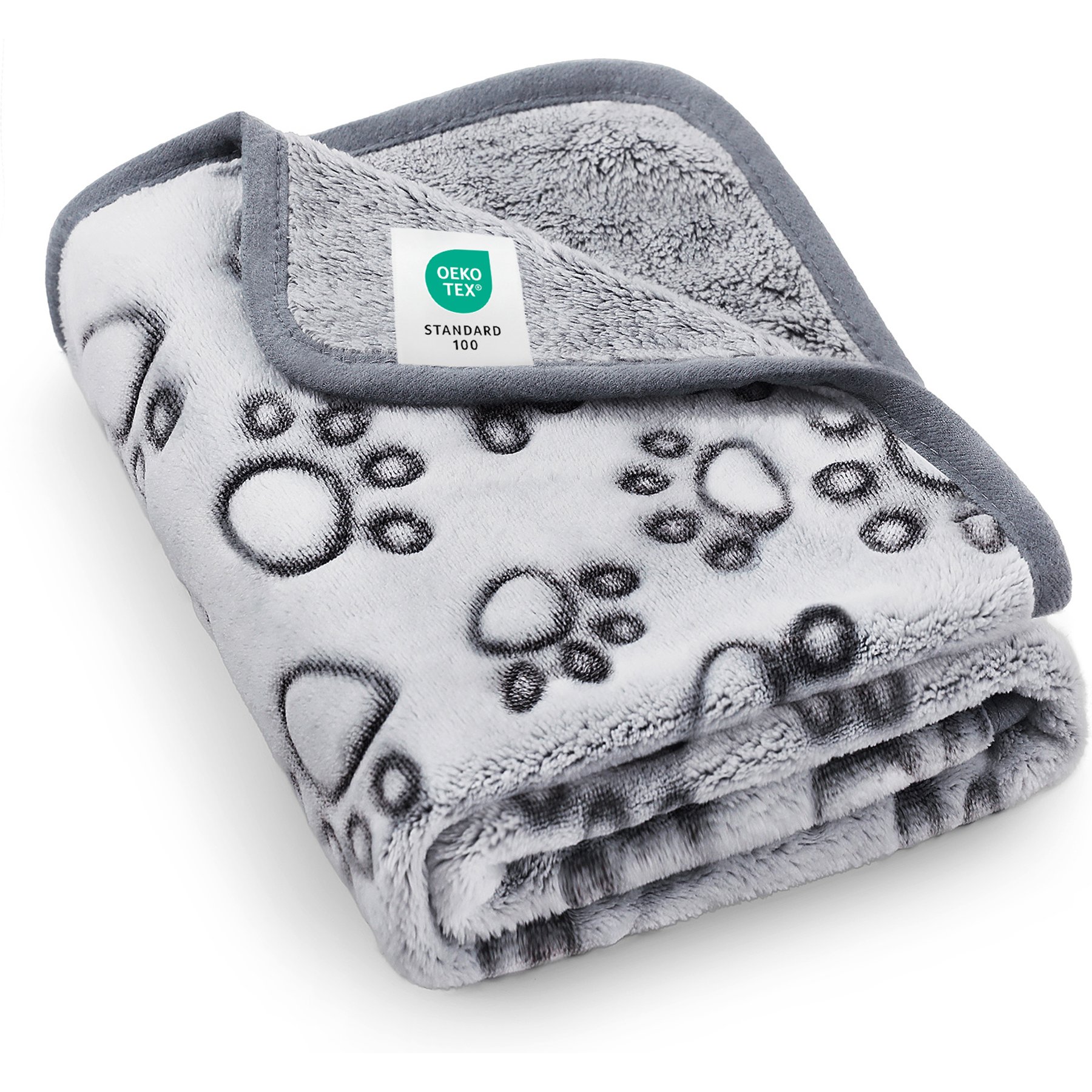 Luciphia Premium Fluffy Fleece Paw Print 300GSM Washable Warm Throw Dog & Cat Blanket, Gray, 30 x 20-in