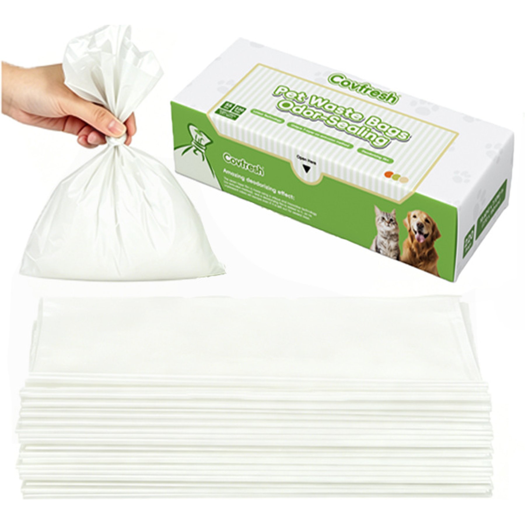 Covfresh 7-Layer Odor Blocking Unscented Dog Poop Bags, White, Medium, 220 count