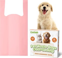 Covfresh Odor Blocking Unscented Dog Poop Bags with Handles, Pink, Large, 100 count