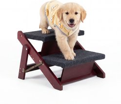 MeWang Wooden 2-in-1 Portable Foldable Bed & Car Dog Stairs & Ramp, Brown, 17.3 x 17.24 x 13-in
