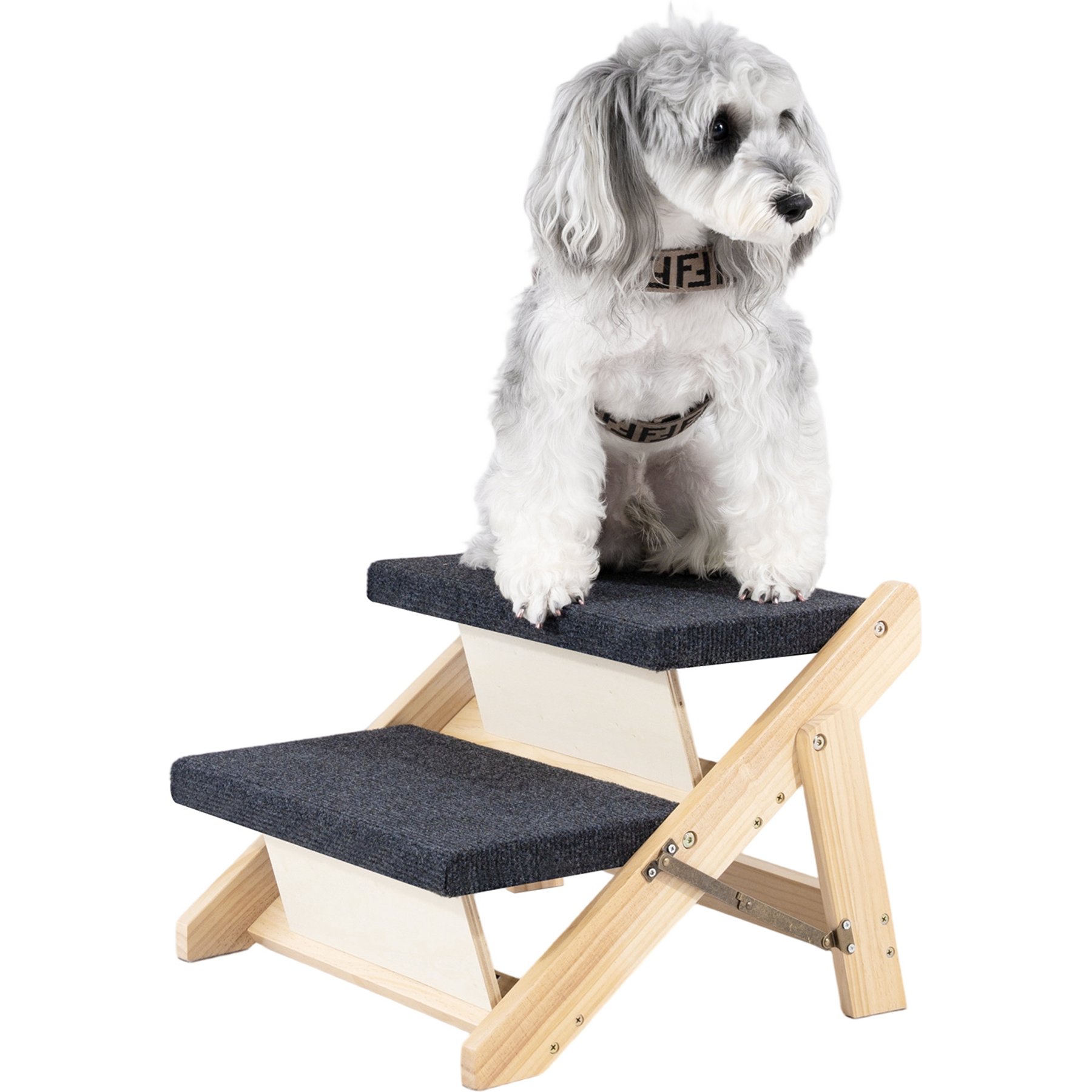 MeWang Wooden Foldable Non-Slip Dog & Cat Stair for High Bed Sofa Car, Black, Small