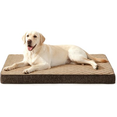 AIPERRO AIPERRO Quilted Rabbit-Fur Memory Foam Orthopedic Pillow Bolster Dog & Cat Bed with Removable Cover, Brown, XX-Large