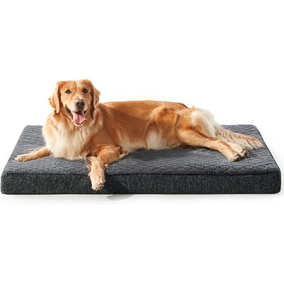 AIPERRO AIPERRO Quilted Rabbit-Fur Memory Foam Orthopedic Pillow Bolster Dog & Cat Bed with Removable Cover, Grey, XX-Large