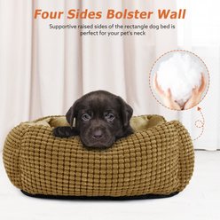 AIPERRO Cuddler Flannel Square Machine Washable Bolster Dog & Cat Bed, Brown, Small slide 2 of 7