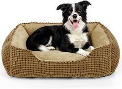 AIPERRO Cuddler Flannel Square Machine Washable Bolster Dog & Cat Bed, Brown, Large