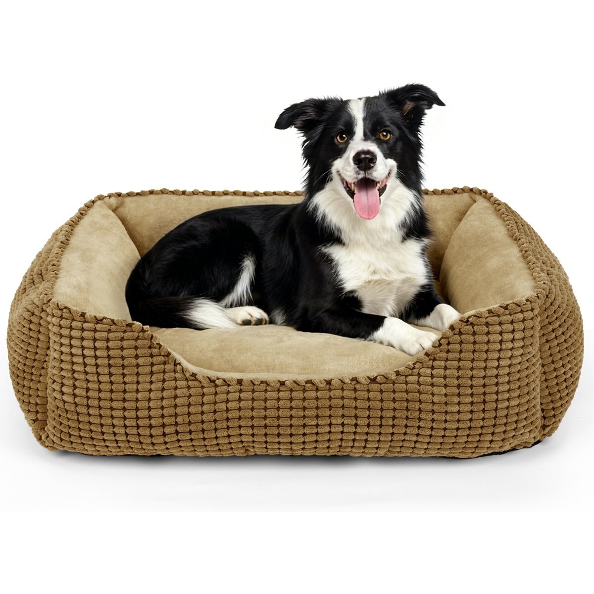 AIPERRO Cuddler Flannel Square Machine Washable Bolster Dog & Cat Bed, Brown, Large