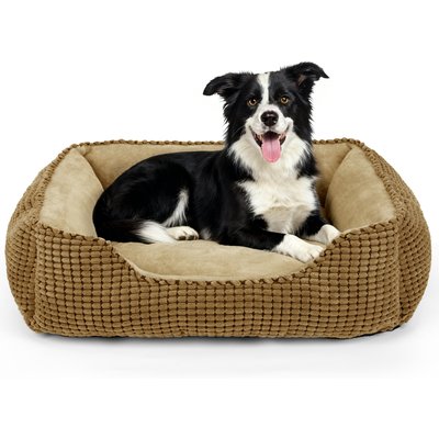 AIPERRO AIPERRO Cuddler Flannel Square Machine Washable Bolster Dog & Cat Bed, Brown, Large