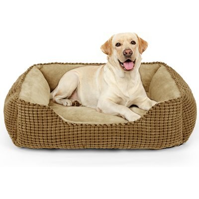 AIPERRO AIPERRO Cuddler Flannel Square Machine Washable Bolster Dog & Cat Bed, Brown, X-Large
