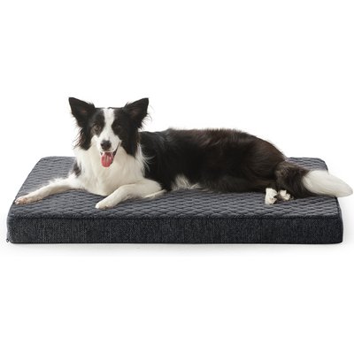 AIPERRO AIPERRO Quilted Rabbit-Fur Memory Foam Orthopedic Pillow Bolster Dog & Cat Bed with Removable Cover, Grey, X-Large