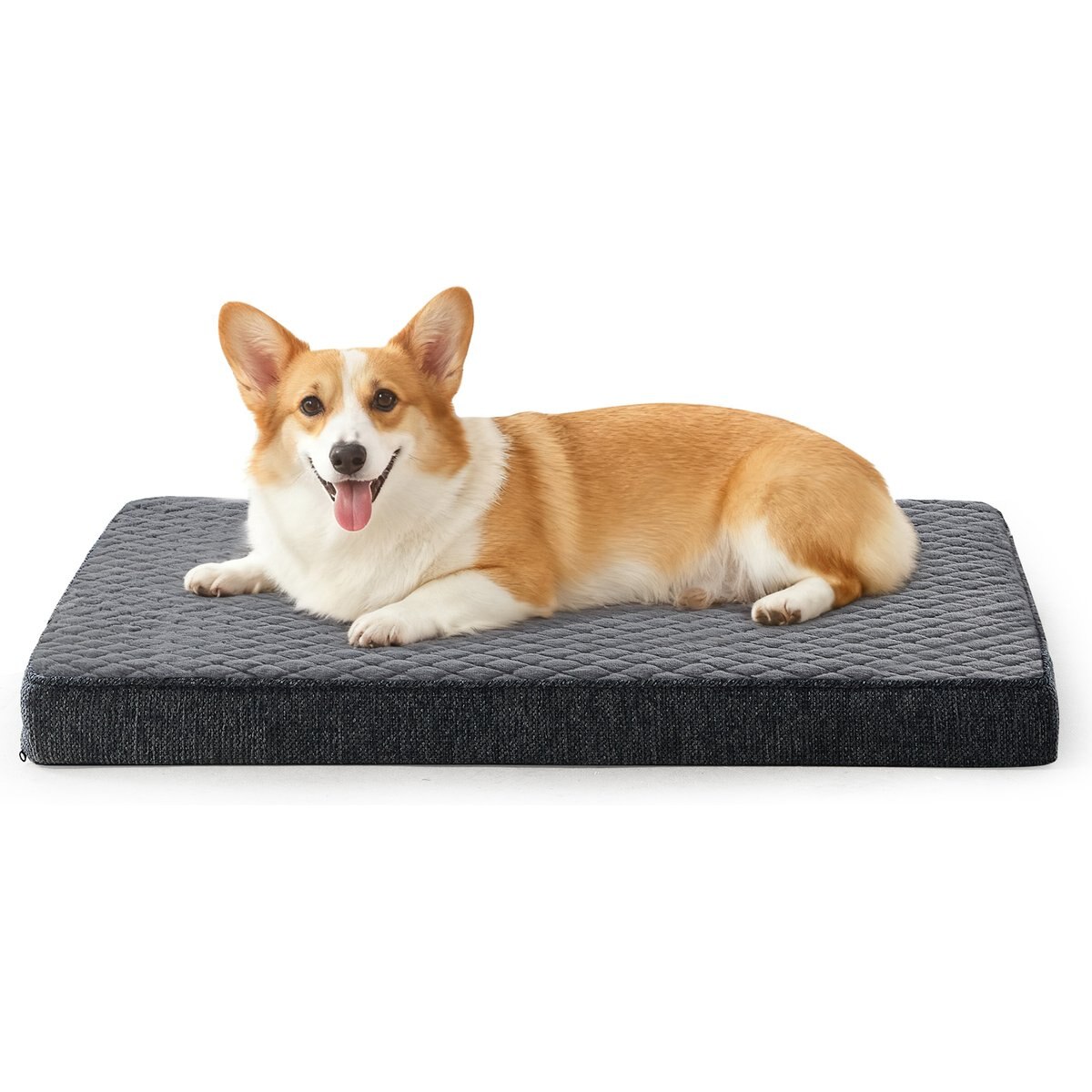 AIPERRO Quilted Rabbit-Fur Memory Foam Orthopedic Pillow Bolster Dog & Cat Bed with Removable Cover, Grey, Large