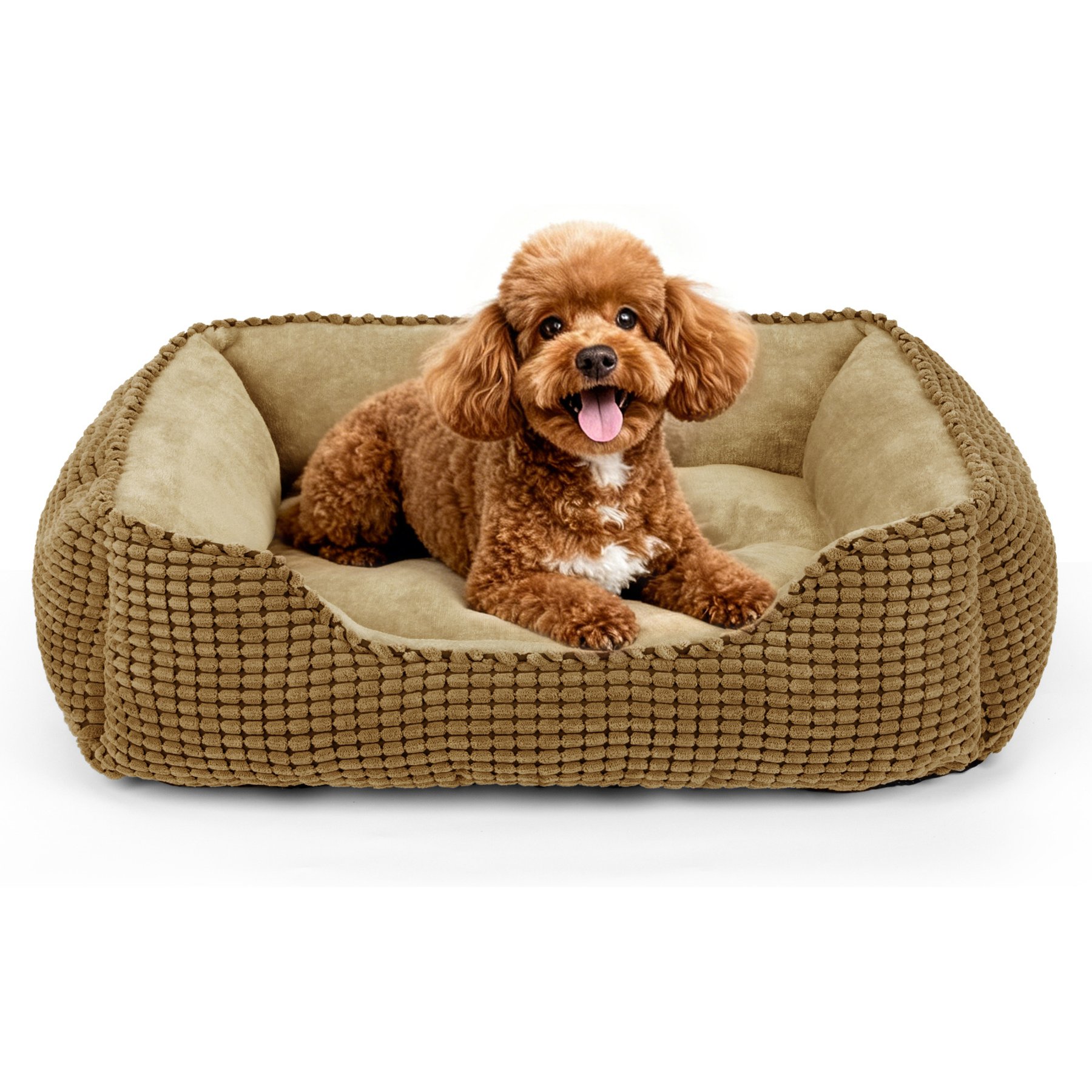 AIPERRO Cuddler Flannel Square Machine Washable Bolster Dog & Cat Bed, Brown, Medium
