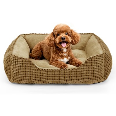 AIPERRO AIPERRO Cuddler Flannel Square Machine Washable Bolster Dog & Cat Bed, Brown, Medium