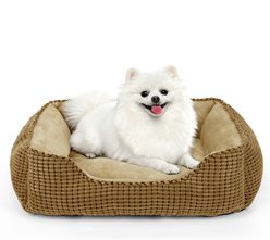 AIPERRO Cuddler Flannel Square Machine Washable Bolster Dog & Cat Bed, Brown, Small