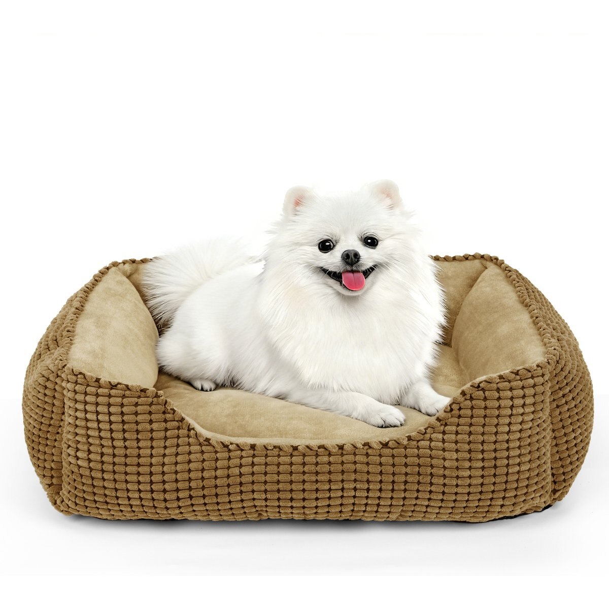 AIPERRO Cuddler Flannel Square Machine Washable Bolster Dog & Cat Bed, Brown, Small