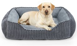 AIPERRO Cuddler Flannel Square Machine Washable Bolster Dog & Cat Bed, Grey, X-Large