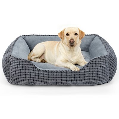 AIPERRO AIPERRO Cuddler Flannel Square Machine Washable Bolster Dog & Cat Bed, Grey, X-Large