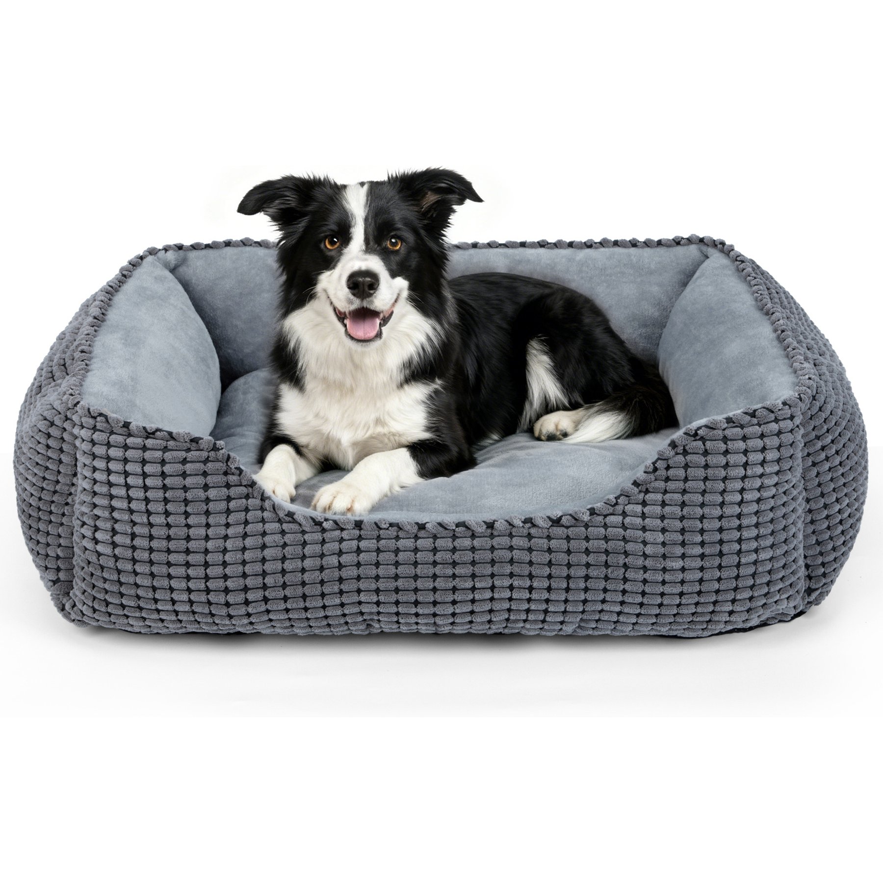 AIPERRO Cuddler Flannel Square Machine Washable Bolster Dog & Cat Bed, Grey, Large