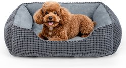 AIPERRO Cuddler Flannel Square Machine Washable Bolster Dog & Cat Bed, Grey, Medium