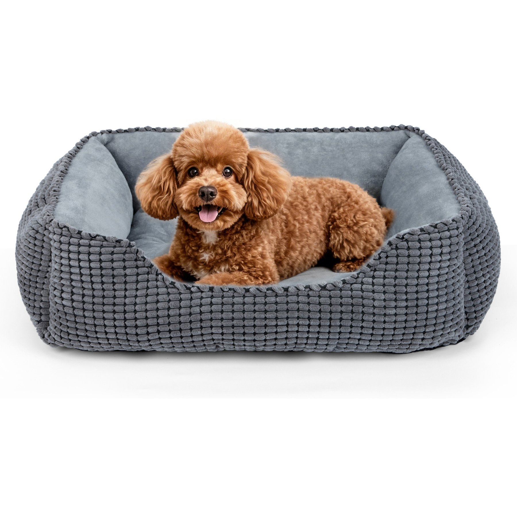AIPERRO Cuddler Flannel Square Machine Washable Bolster Dog & Cat Bed, Grey, Medium