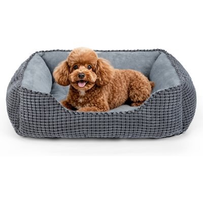 AIPERRO AIPERRO Cuddler Flannel Square Machine Washable Bolster Dog & Cat Bed, Grey, Medium