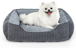 AIPERRO Cuddler Flannel Square Machine Washable Bolster Dog & Cat Bed, Grey, Small