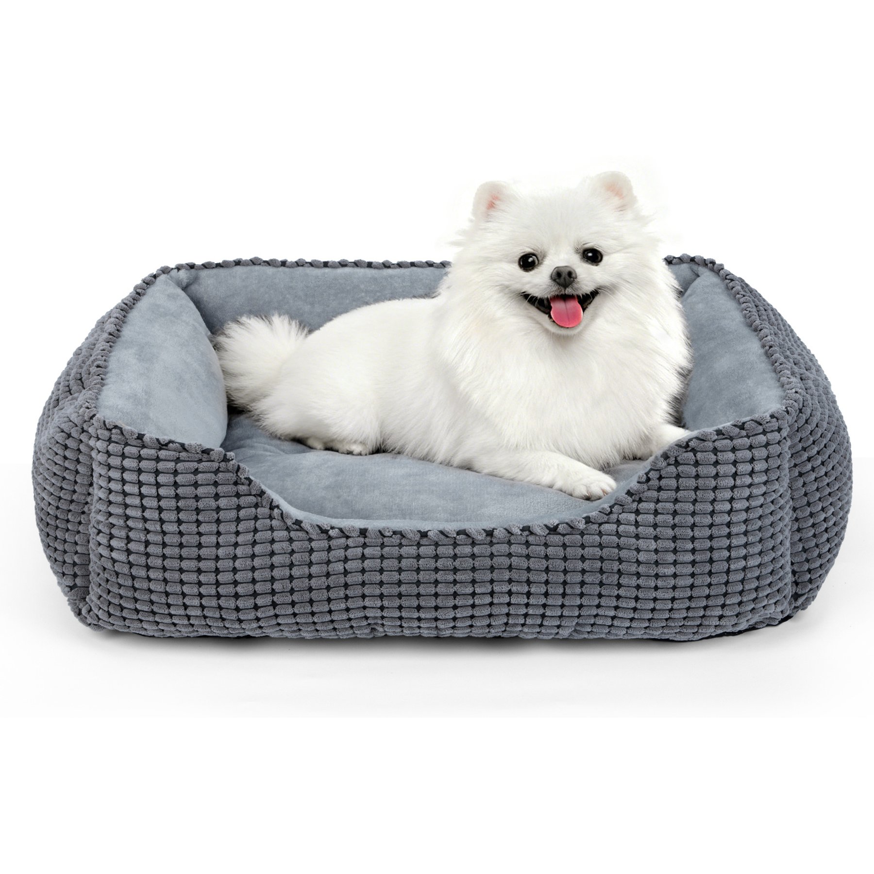 AIPERRO Cuddler Flannel Square Machine Washable Bolster Dog & Cat Bed, Grey, Small