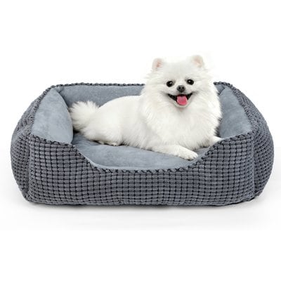 AIPERRO AIPERRO Cuddler Flannel Square Machine Washable Bolster Dog & Cat Bed, Grey, Small