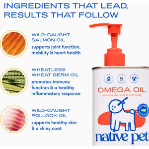 Native Pet Omega-3 Fish Oil & Alaskan Salmon Oil Skin & Coat Health Supplement for Dogs, 8-fl oz bottle