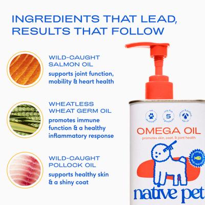 Show full view: Native Pet Omega-3 Fish Oil & Alaskan Salmon Oil Skin & Coat Health Supplement for Dogs, 8-fl oz bottle slide 5 of 9