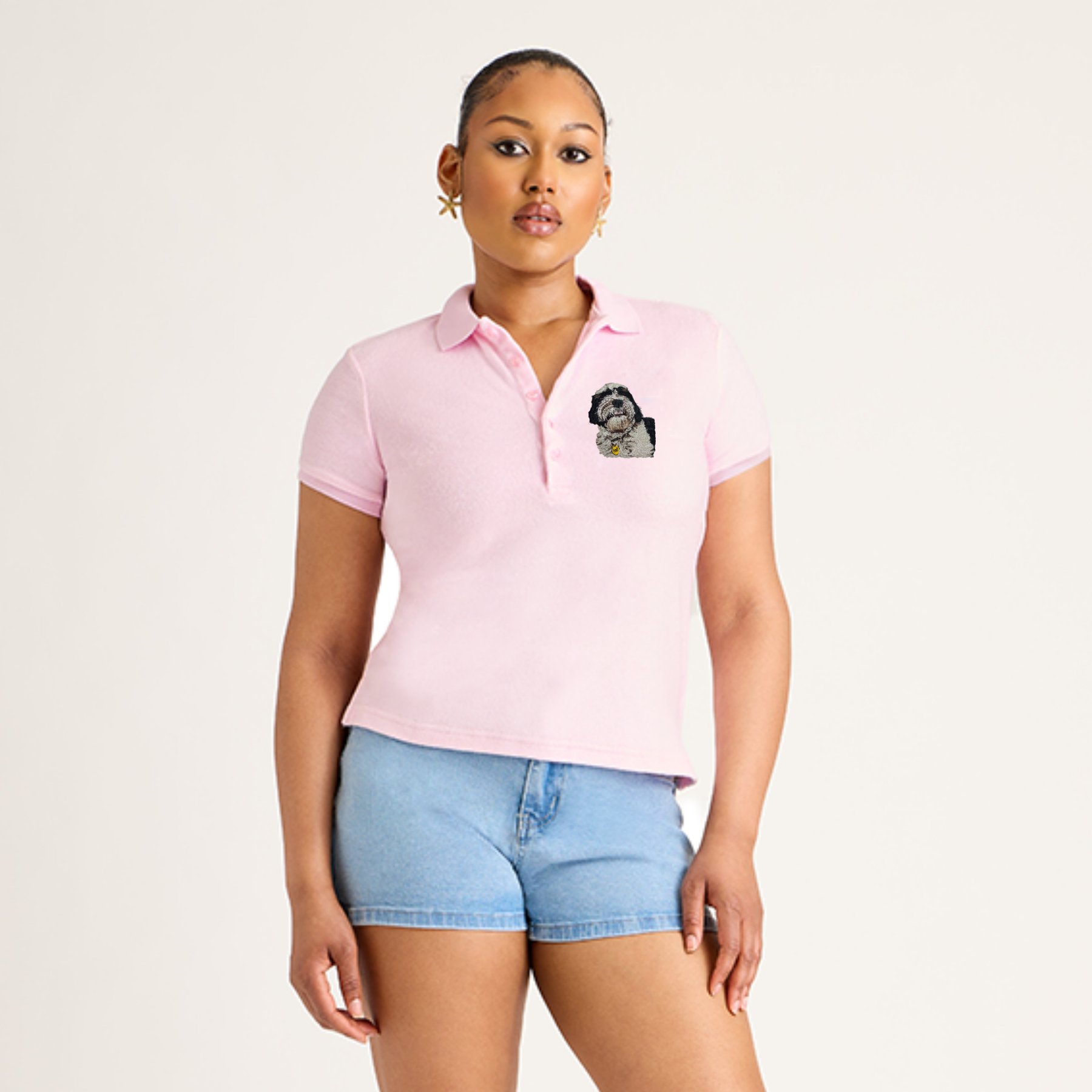 Jill Martin Personalized Embroidered Pet Women's Terry Polo, Pink, X-Small