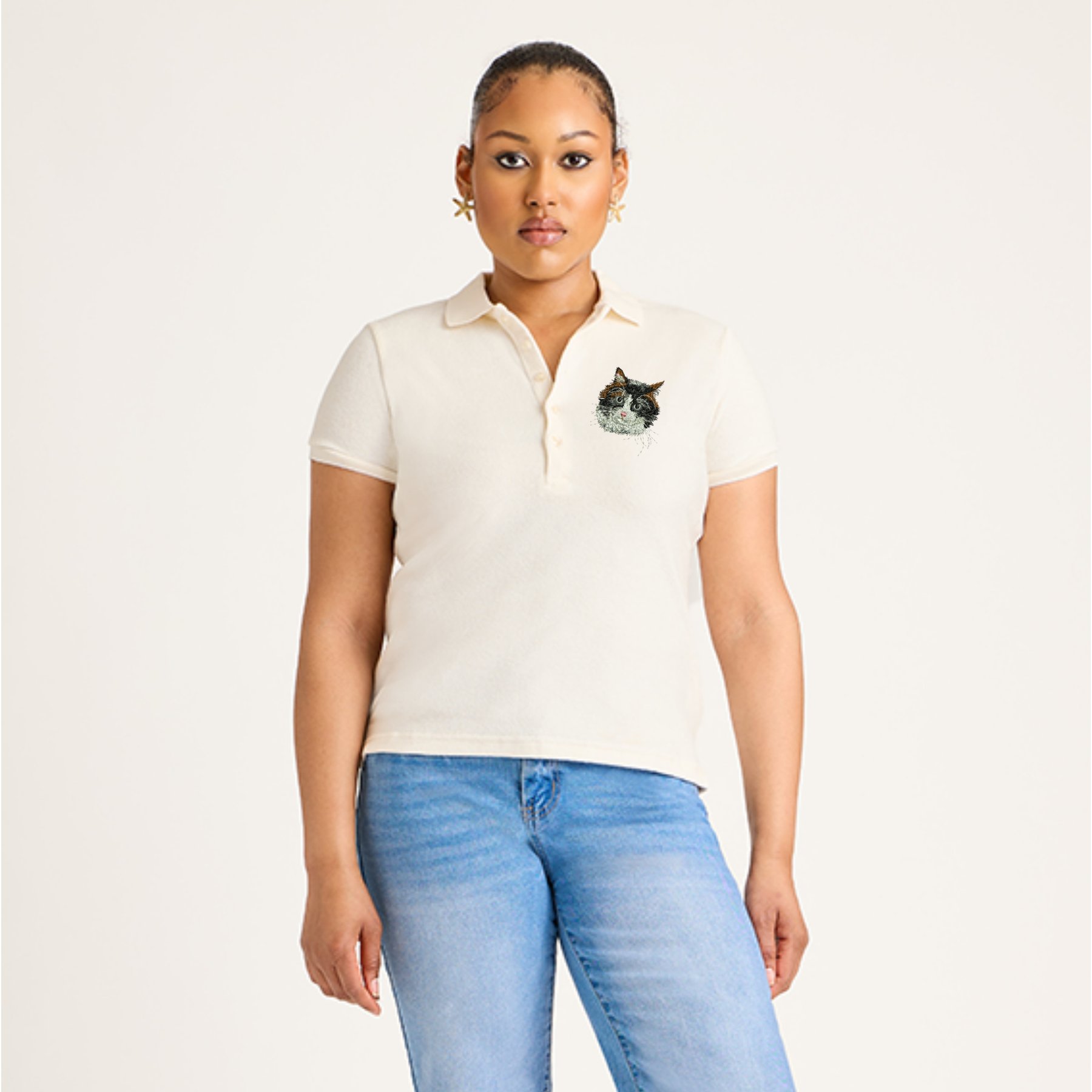Jill Martin Personalized Embroidered Pet Women's Terry Polo, White, Large