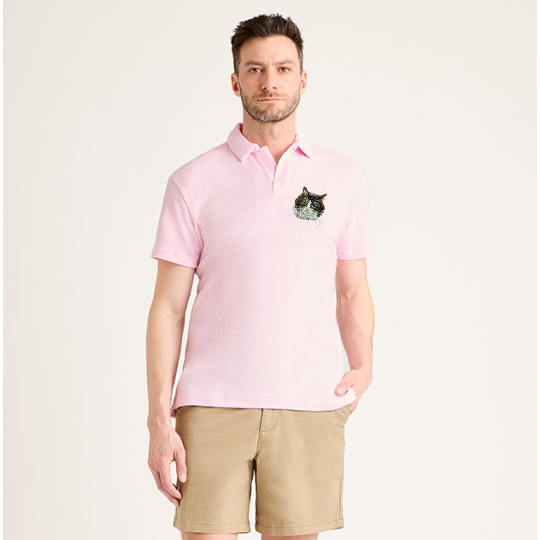 Jill Martin Personalized Embroidered Pet Men's Terry Polo, Pink, XX-Large
