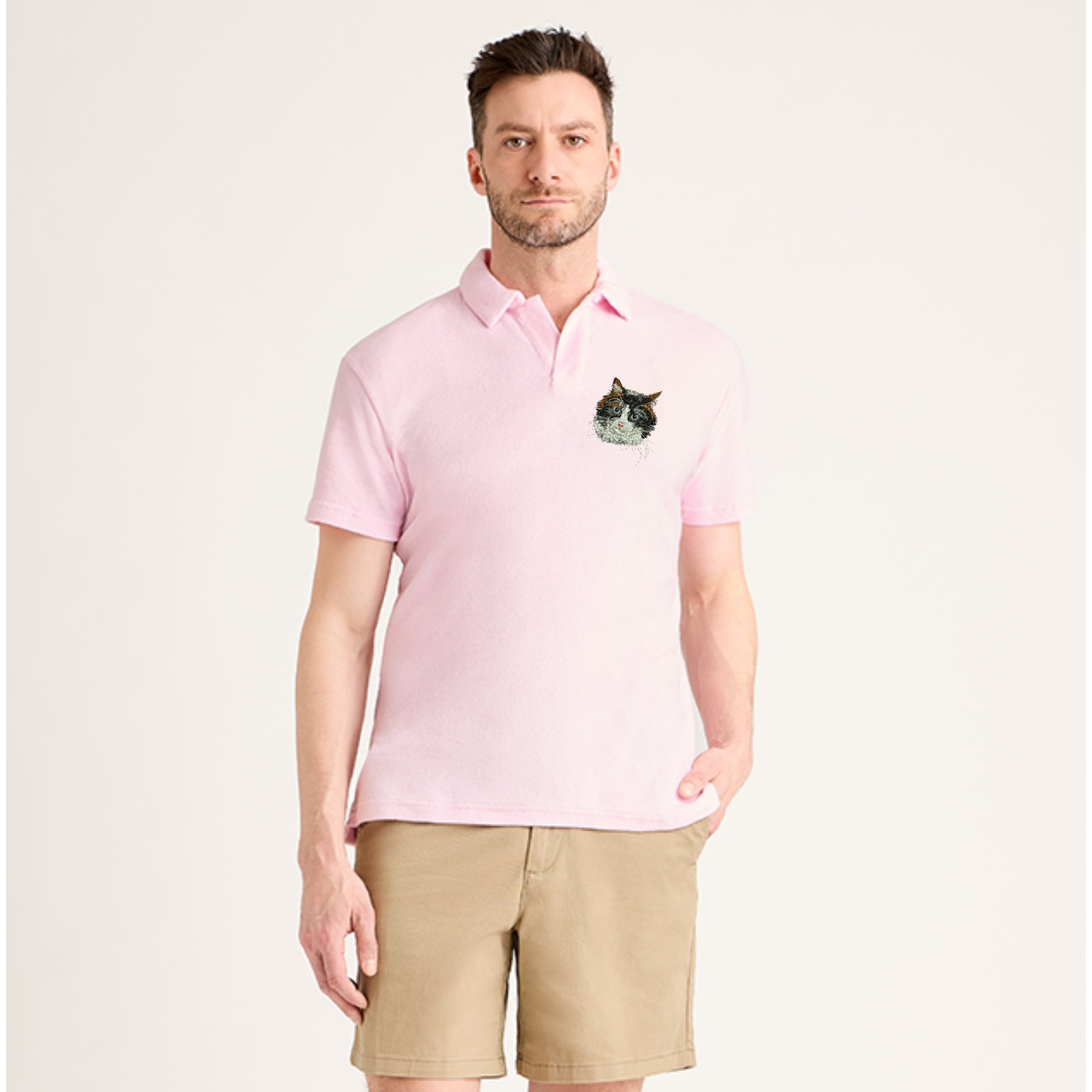 Jill Martin Personalized Embroidered Pet Men's Terry Polo, Pink, Medium