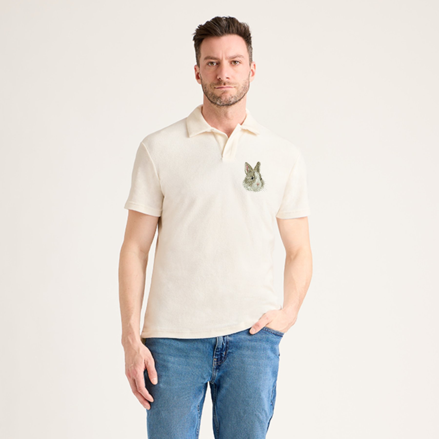 Jill Martin Personalized Embroidered Pet Men's Terry Polo, White, X-Large
