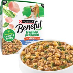 Purina Beneful Freshly Prepared Stews High Protein Turkey Dinner with Spinach & Pasta Chunks in Gravy Wet Dog Food, 9.5-oz carton, 6 count