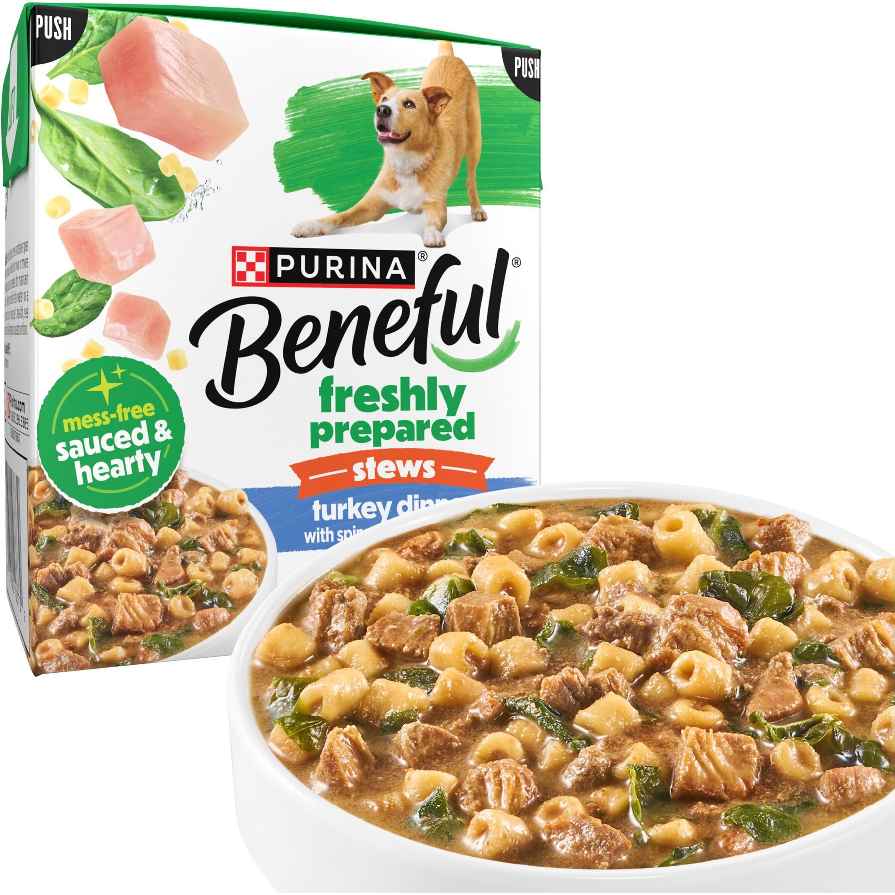 Purina Beneful Freshly Prepared Stews High Protein Turkey Dinner with Spinach & Pasta Chunks in Gravy Wet Dog Food, 9.5-oz carton, 6 count