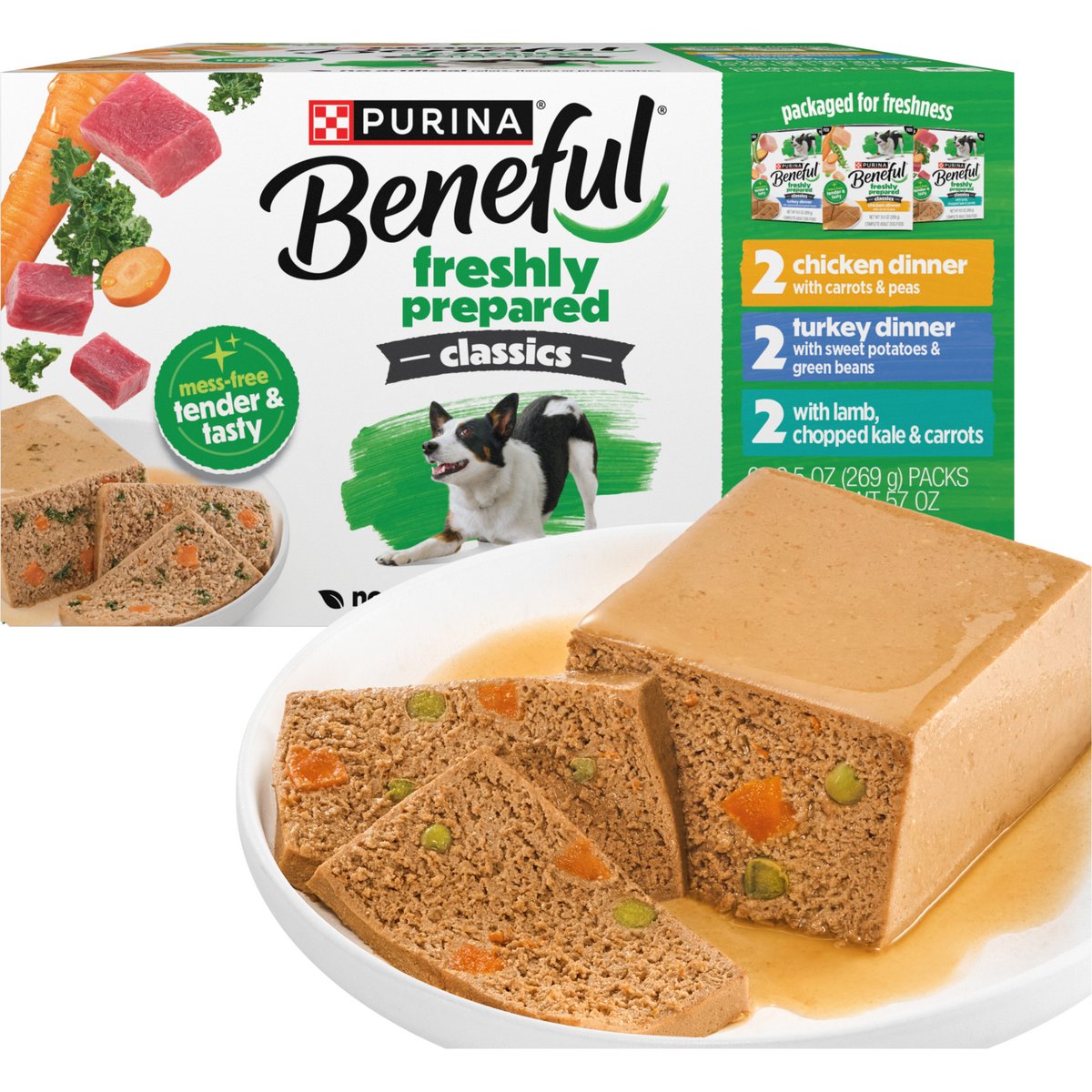 Purina Beneful Freshly Prepared Classics Variety Pack Chicken, Turkey & Lamb Wet Dog Food, 9.5-oz carton, 6 count