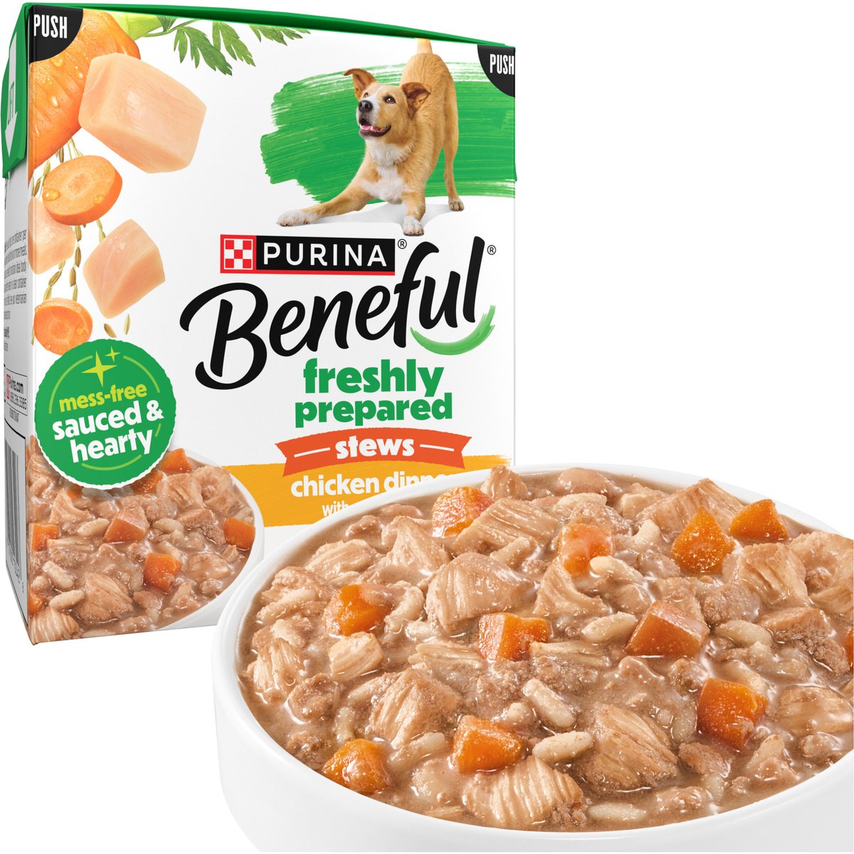Purina Beneful Freshly Prepared Stews Chicken Dinner with Carrots & Rice Dog Food, 9.5-oz carton, 6 count