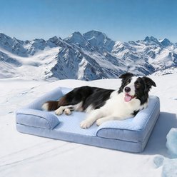 LFC PETS Summer Cooling Orthopedic Bolster Dog Sofa Bed with Removable Cover, Blue, Large