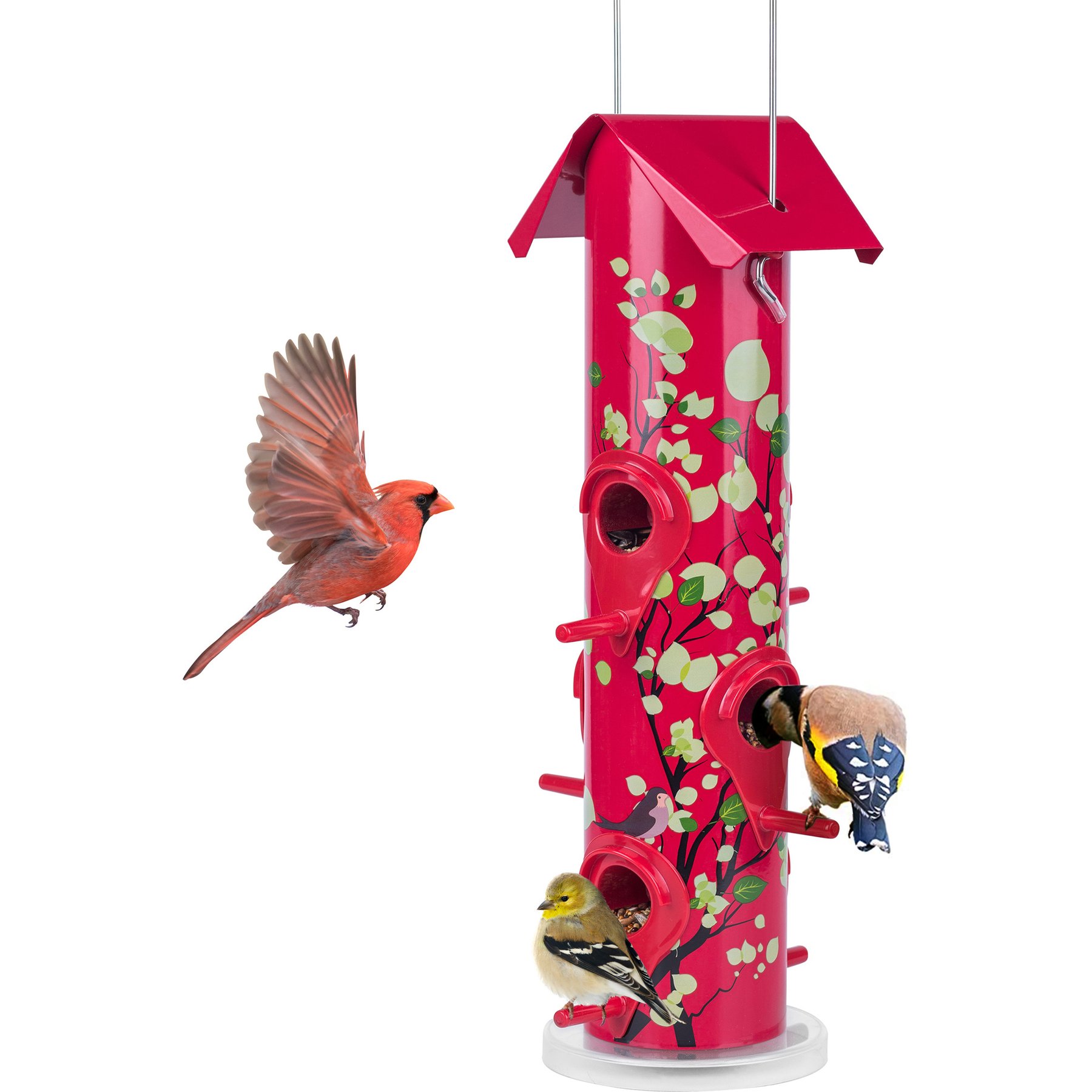 Kingsyard Metal Tube Wild Bird Feeder for Small Birds, Red