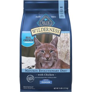 Blue Buffalo Wilderness Natures Evolutionary Diet Chicken High-Protein Grain-Free Adult Indoor Dry Cat Food, 5-lb bag