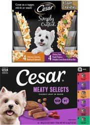 Cesar Classic Loaf in Sauce Adult Variety Pack Wet Food + Simply Crafted Variety Pack Adult Wet Dog Food Meal Topper