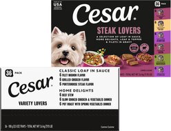 Cesar Home Delights & Classic Loaf in Sauce Variety Pack + Steak Lovers Variety Pack Small Breed Wet Dog Food