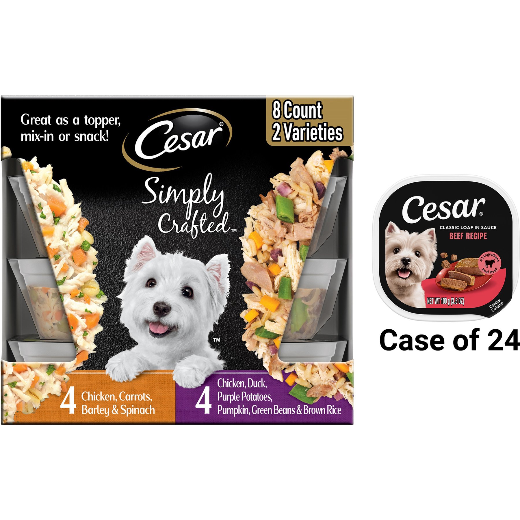 Cesar Classic Loaf in Sauce Beef Recipe Wet Food + Simply Crafted Variety Pack Adult Wet Dog Food Meal Topper